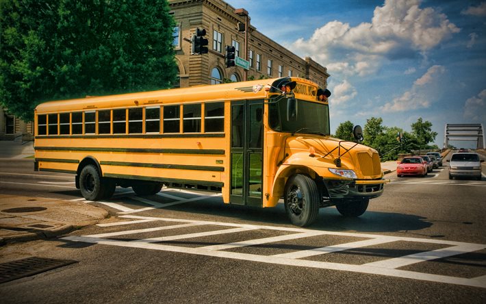 IC Bus CE School Bus, HDR, rue, 2020 busus, transport de passagers, bus scolaire, USA
