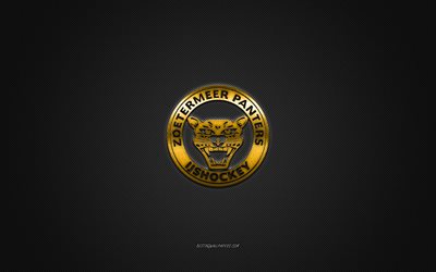 Zoetermeer Panthers, holl&#228;ndsk hockeyklubb, gul logotyp, gr&#229; kolfiberbakgrund, BeNe League, hockey, Zoetermeer, Nederl&#228;nderna, Zoetermeer Panthers logotyp