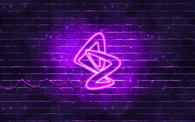 AstraZeneca violetti logo, 4k, violetti tiilisein&#228;, AstraZeneca logo, Covid-19, Coronavirus, AstraZeneca neon logo, Covid-rokote, AstraZeneca
