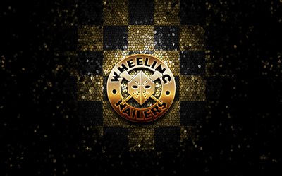 Wheeling Nailers, glitter logo, ECHL, brown black checkered background, hockey, american hockey team, Wheeling Nailers logo, mosaic art