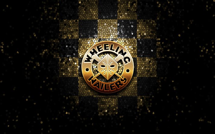 Wheeling Nailers, logo glitterato, ECHL, sfondo a scacchi nero marrone, hockey, squadra di hockey americana, logo Wheeling Nailers, arte del mosaico