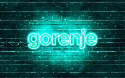 Gorenje turchese logo, 4k, turchese brickwall, Gorenje logo, marchi, Gorenje neon logo, Gorenje