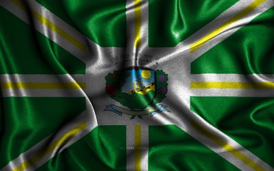 Bandeira de Valinhos, 4k, bandeiras onduladas de seda, cidades brasileiras, Dia de Valinhos, bandeiras de tecido, arte 3D, Valinhos, cidades do Brasil, Bandeira 3D de Valinhos