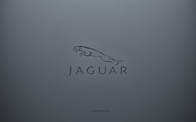 ジャガー, 灰色の創造的な背景, ジャガーエンブレム, 灰色の紙の質感, 灰色の背景, ジャガー3Dロゴ