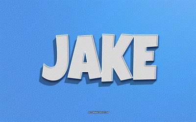 Jake, sfondo linee blu, sfondi con nomi, nome Jake, nomi maschili, biglietto di auguri Jake, line art, foto con nome Jake