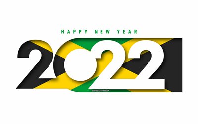 frohes neues jahr 2022 jamaika, wei&#223;er hintergrund, jamaika 2022, jamaika 2022 neujahr, 2022 konzepte, jamaika, flagge von jamaika