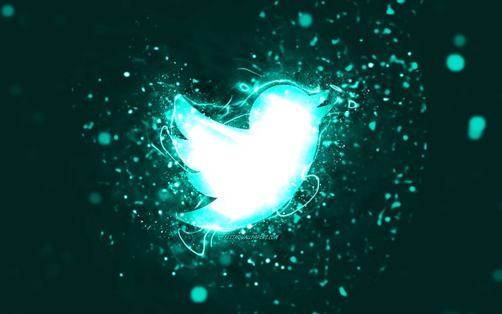 Twitter turquoise logo, 4k, turquoise neon lights, creative, turquoise abstract background, Twitter logo, social network, Twitter