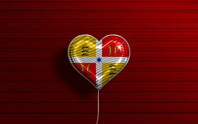 I Love Montbeliard, 4k, palloncini realistici, sfondo in legno rosso, Giorno di Montbeliard, province francesi, bandiera di Montbeliard, Francia, palloncino con bandiera, Province della Francia, Montbeliard
