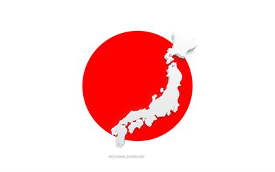 Silueta de mapa de Jap&#243;n, bandera de Jap&#243;n, silueta en la bandera, Jap&#243;n, silueta de mapa de Jap&#243;n 3d, mapa de Jap&#243;n 3d
