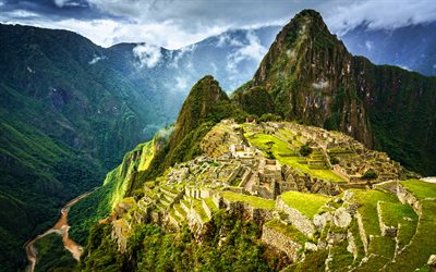 Machu Picchu, vuoret, perun maamerkit, rauniot, kaunis luonto, It&#228;-Cordillera, Peru, HDR