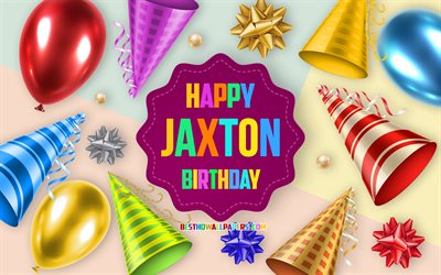 Joyeux anniversaire Jaxton, 4k, fond de ballon d&#39;anniversaire, Jaxton, art cr&#233;atif, joyeux anniversaire de Jaxton, noeuds en soie, anniversaire de Jaxton, fond de f&#234;te d&#39;anniversaire