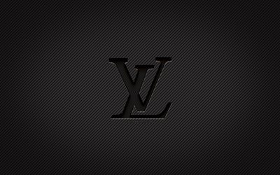 Louis Vuitton kolfiberlogotyp, 4k, grungekonst, kolbakgrund, kreativ, Louis Vuitton svart logotyp, varum&#228;rken, Louis Vuittonlogotyp, Louis Vuitton