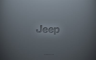 Logo Jeep, sfondo creativo grigio, emblema Jeep, trama di carta grigia, Jeep, sfondo grigio, logo Jeep 3d