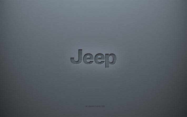 Jeep-logo, harmaa luova tausta, Jeep-tunnus, harmaa paperirakenne, Jeep, harmaa tausta, Jeep 3d-logo