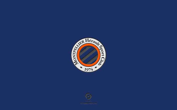 Montpellier HSC, sininen tausta, Ranskan jalkapallomaa, Montpellier HSC -tunnus, Ligue 1, Montpellier, Ranska, jalkapallo, Montpellier HSC logo