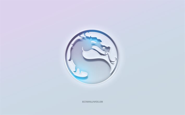 Mortal Kombat logo, cut out 3d text, white background, Mortal Kombat 3d logo, Mortal Kombat emblem, Mortal Kombat, embossed logo, Mortal Kombat 3d emblem
