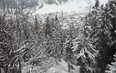 winter, snow, Davos, Switzerland, mountains, Alps