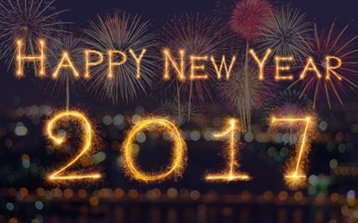 felice anno nuovo, 2017, fuochi artificiali, il Nuovo Anno