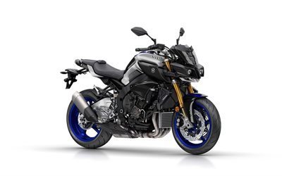 Yamaha MT-SP 10, 2017, moto negra, azul ruedas, nueva Yamaha