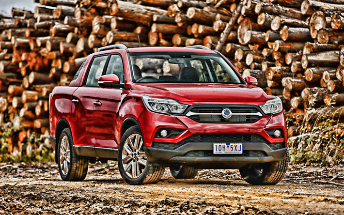 SsangYong Musso Ute, 4k, red pickup, 2019 cars, SUVs, HDR, 2019 SsangYong Musso Ute, korean cars, SsangYong