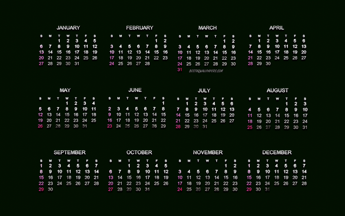 Gr&#246;na 2019 kalender, strykj&#228;rn brev, gr&#246;na metalln&#228;t, 2019 kalendrar, metall bakgrund, 2019 begrepp