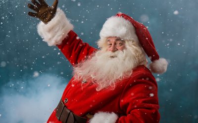 Santa Claus, vinter, sn&#246;, r&#246;d kostym, Jul, Nytt &#197;r, bakgrund med Santa