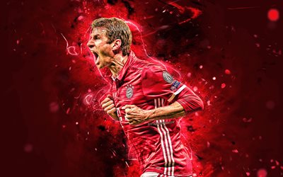 Thomas Muller, goal, Bayern Munich FC, german footballers, soccer, Muller, Bundesliga, Germany, neon lights