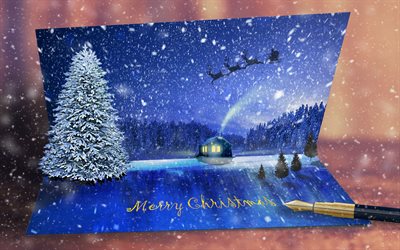 Christmas card, 3D art, Christmas tree, pen, Christmas letter, Christmas greeting, Merry Christmas