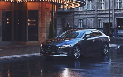 Mazda3 Sedan, 4k, stree, 2019 cars, gray mazda3, HDR, 2019 Mazda3 Sedan, japanese cars, Mazda