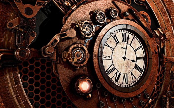 gamla klocka, retro, tid begrepp, klockan mekanism, metall klocka