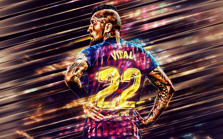 Arturo Vidal, Chilean footballer, Barcelona FC, number 22, midfielder, creative art, football, La Liga, Spain, Catalan football club, Vidal