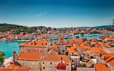 Hırvatistan, Trogir şehir, Adriyatik kıyısındaki Split Trogir, Adriyatik Denizi, yaz, Seyahat, Akdeniz, Seyahat-Dalma&#231;ya County
