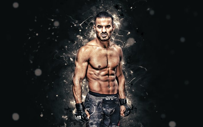 Khalid Taha, 4k, branco luzes de neon, Ca&#231;as alem&#227;es, MMA, UFC, Artes marciais mistas, Khalid Taha 4K, Lutadores do UFC, Lutadores de MMA
