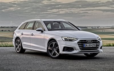 Audi A4 Avant, 2020, vista frontal, branco combi, exterior, novo branco A4 Avant, carros alem&#227;es, Audi