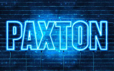 Paxton, 4k, fondos de pantalla con los nombres, el texto horizontal, Paxton nombre, luces azules de ne&#243;n, imagen con Paxton nombre