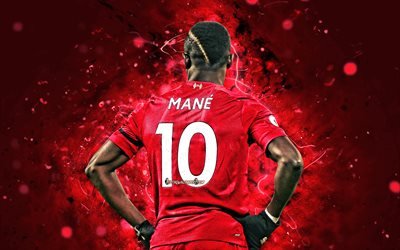 4k, Sadio Mane, 2019, takaisin n&#228;kym&#228;, Senegalin jalkapalloilijat, Liverpool FC, neon valot, Harja Liverpool, jalkapallo, LFC, Premier League, Sadio Mane 4K