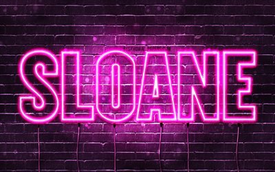 Sloane, 4k, taustakuvia nimet, naisten nimi&#228;, Sloane nimi, violetti neon valot, vaakasuuntainen teksti, kuva Sloane nimi