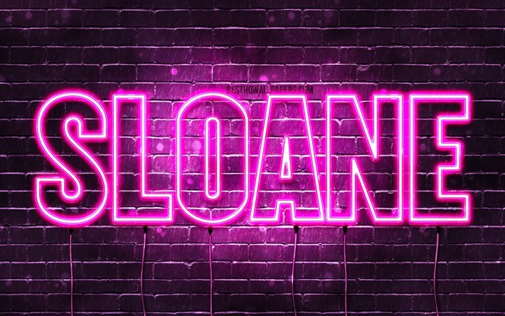 Sloane, 4k, wallpapers with names, female names, Sloane name, purple neon lights, horizontal text, picture with Sloane name