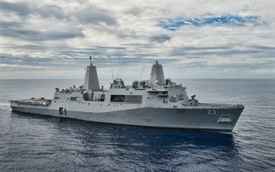 USS Anchorage, LPD-23, 4k, anfibi trasporto dock, United States Navy, US army, battleship, US Navy, San Antonio-classe USS Anchorage LPD-23