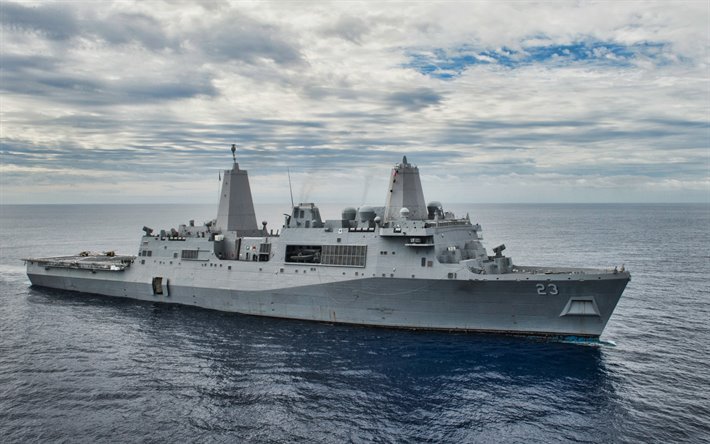 USS Anchorage, LPD-23, 4k, amphibious transport dock, United States Navy, US army, battleship, US Navy, San Antonio-class, USS Anchorage LPD-23