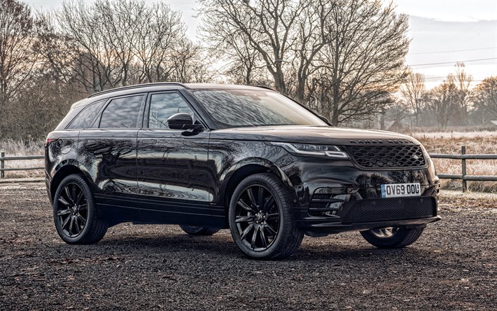 2020, Land Rover, Range Rover V&#233;laire R-Noir Dynamique, vue de face, ext&#233;rieur, noir, SUV, noir nouvelle Range Rover V&#233;laire, le r&#233;glage, les V&#233;laires, les voitures Britanniques