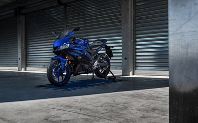 4k, A Yamaha YZF-R3, azul motocicleta, 2019 motos, sbk, 2019 Yamaha YZF-R3, japon&#234;s motocicletas, Yamaha