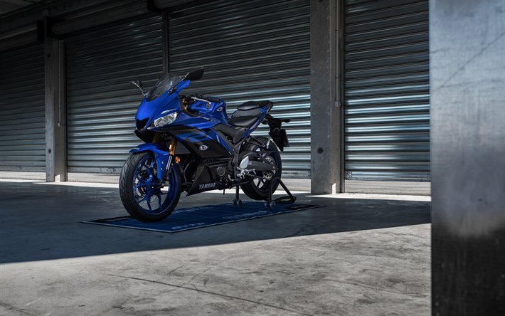 4k, Yamaha YZF-R3, blu moto, 2019 moto, superbike, 2019 Yamaha YZF-R3, giapponese, moto, Yamaha