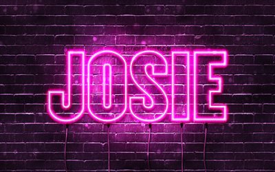 Josie, 4k, taustakuvia nimet, naisten nimi&#228;, Josie nimi, violetti neon valot, vaakasuuntainen teksti, kuva Josie nimi