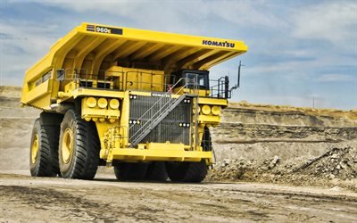 Komatsu 960E, dumper, 2019 trucks, quarry, big truck, Komatsu, mining truck, trucks, yellow truck