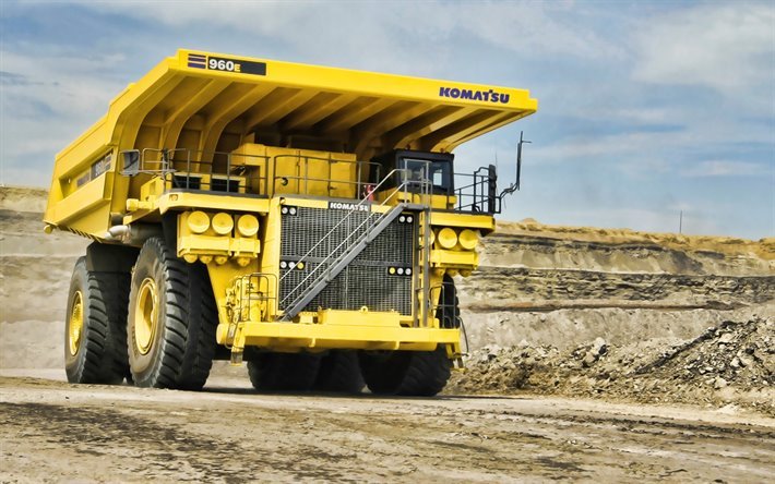 小松960E, ダンパー, 2019年トラック, 採石場, 大きなトラック, 小松, 鉱山トラック, トラック, 黄色のトラック