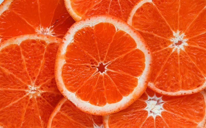 las naranjas, fruta de fondo, c&#237;tricos textura, fondo con naranjas picadas, picado c&#237;rculo primer plano naranjas