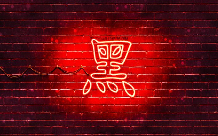 Gizli gizli Kanji hiyeroglif, 4k, Japon hiyeroglif neon, Kanji, Japonca, kırmızı brickwall, Gizli Japon karakter, kırmızı neon semboller, Gizli Japon Sembol