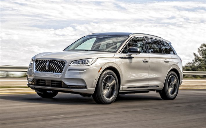 2021, Lincoln Corsair, PHEV Grand Touring, exterior, front view, white SUV, new white Corsair, american cars, Lincoln