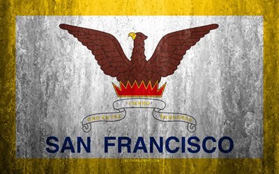 Flag of San Francisco, California, 4k, stone background, American city, grunge flag, San Francisco, USA, San Francisco flag, grunge art, stone texture, flags of american cities